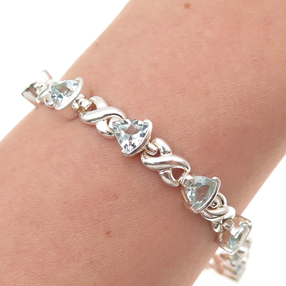 Chuck Clemency Sterling Silver Vintage Real Blue Topaz Infinity Bracelet 7.25"